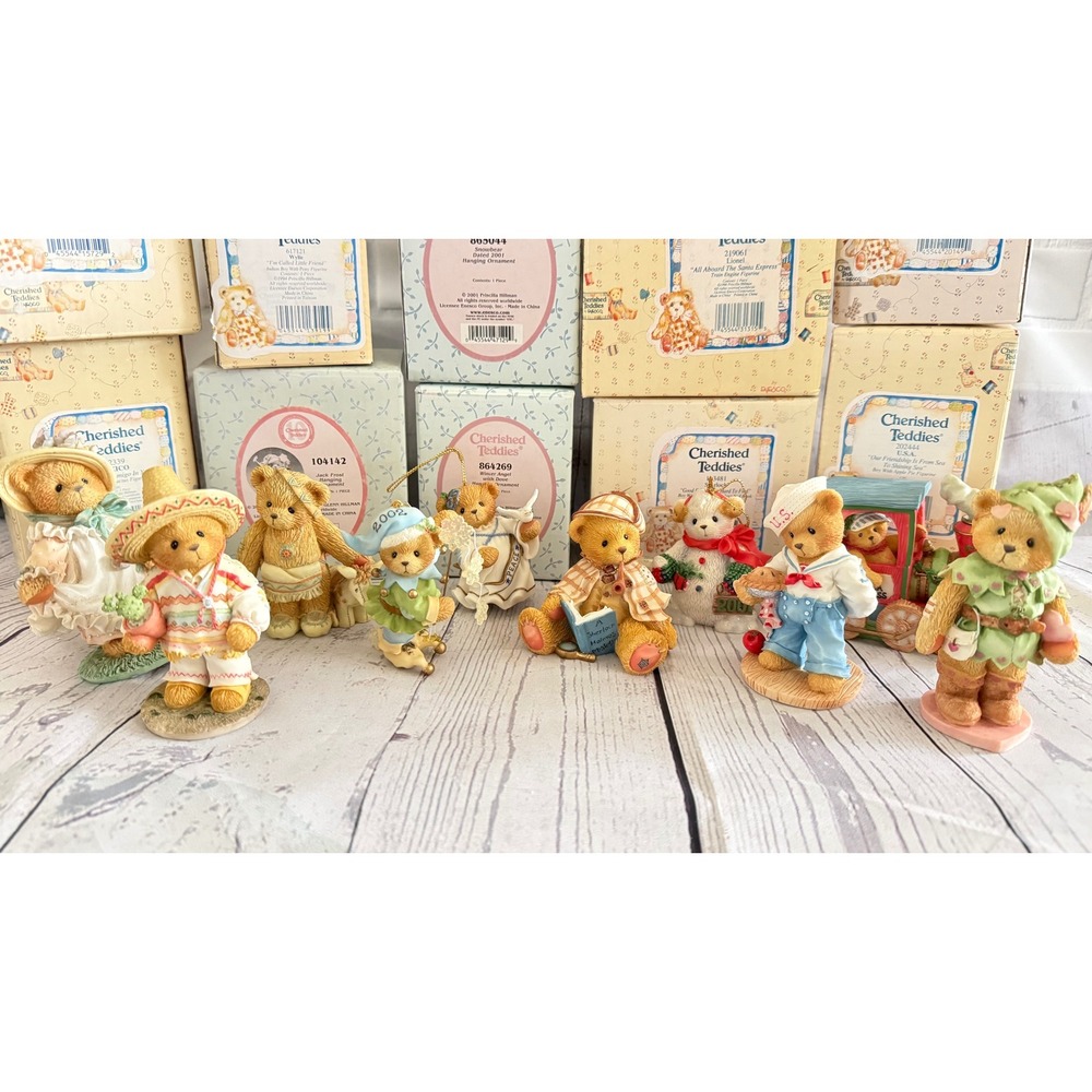 Cherished Teddies Enesco Figurine Lot of 9 Mixed Themes with Boxes Sherlock Bear